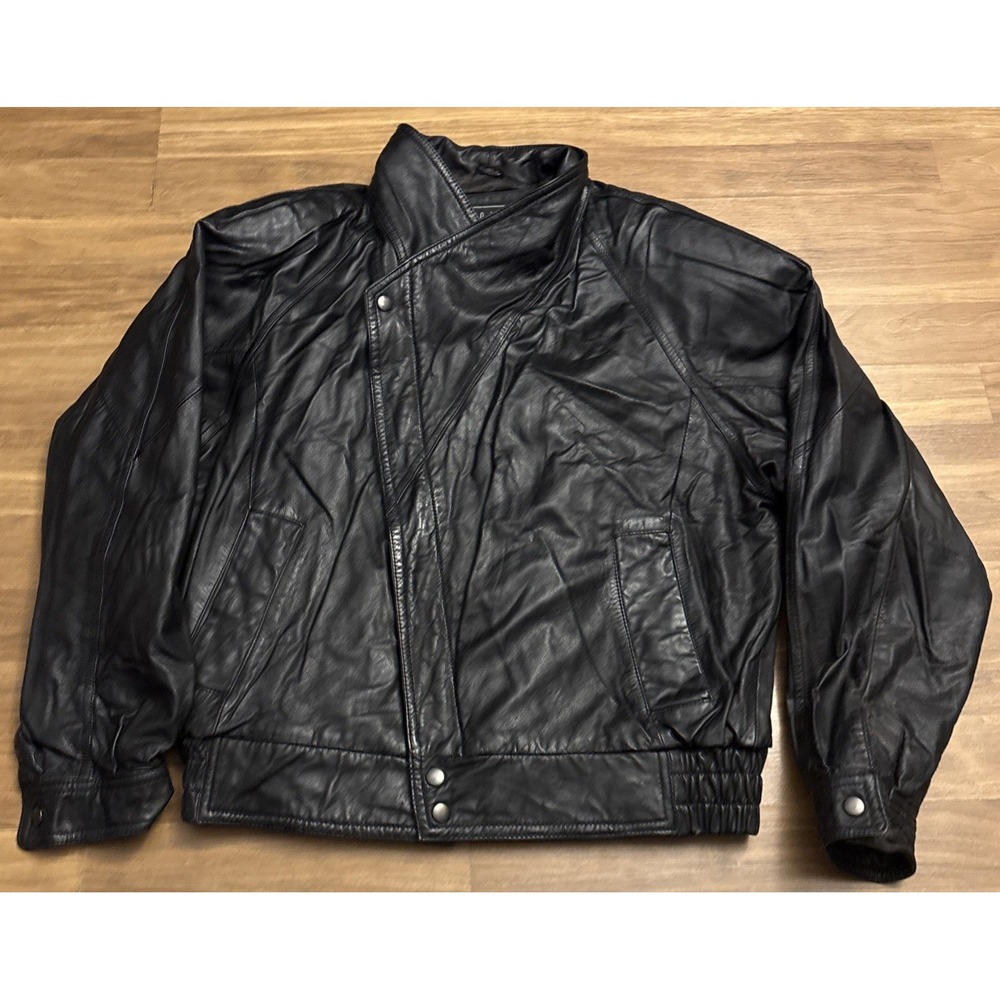 Vintage Women's Euro-Mode I.O.U. Black Leather Bomber Biker Jacket Size Medium